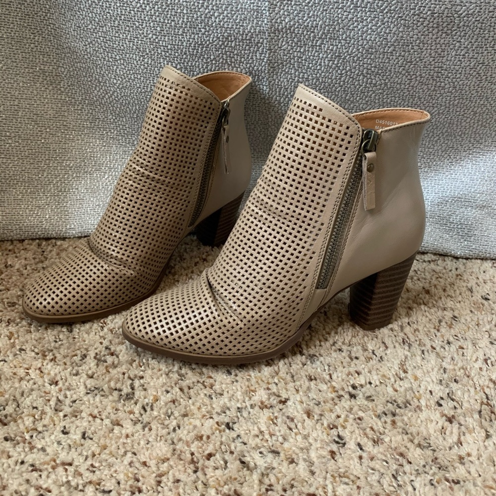 MIA Riya leather perforated bootie - taupe